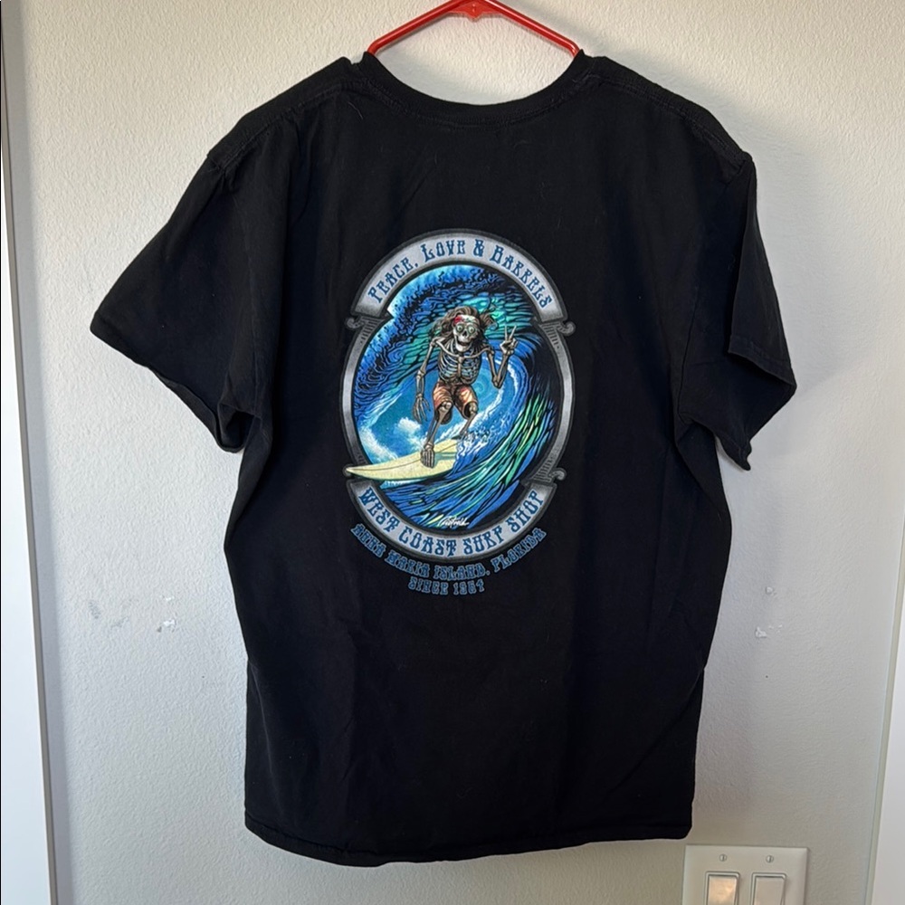 Black Graphic T-Shirt with Surfing Design